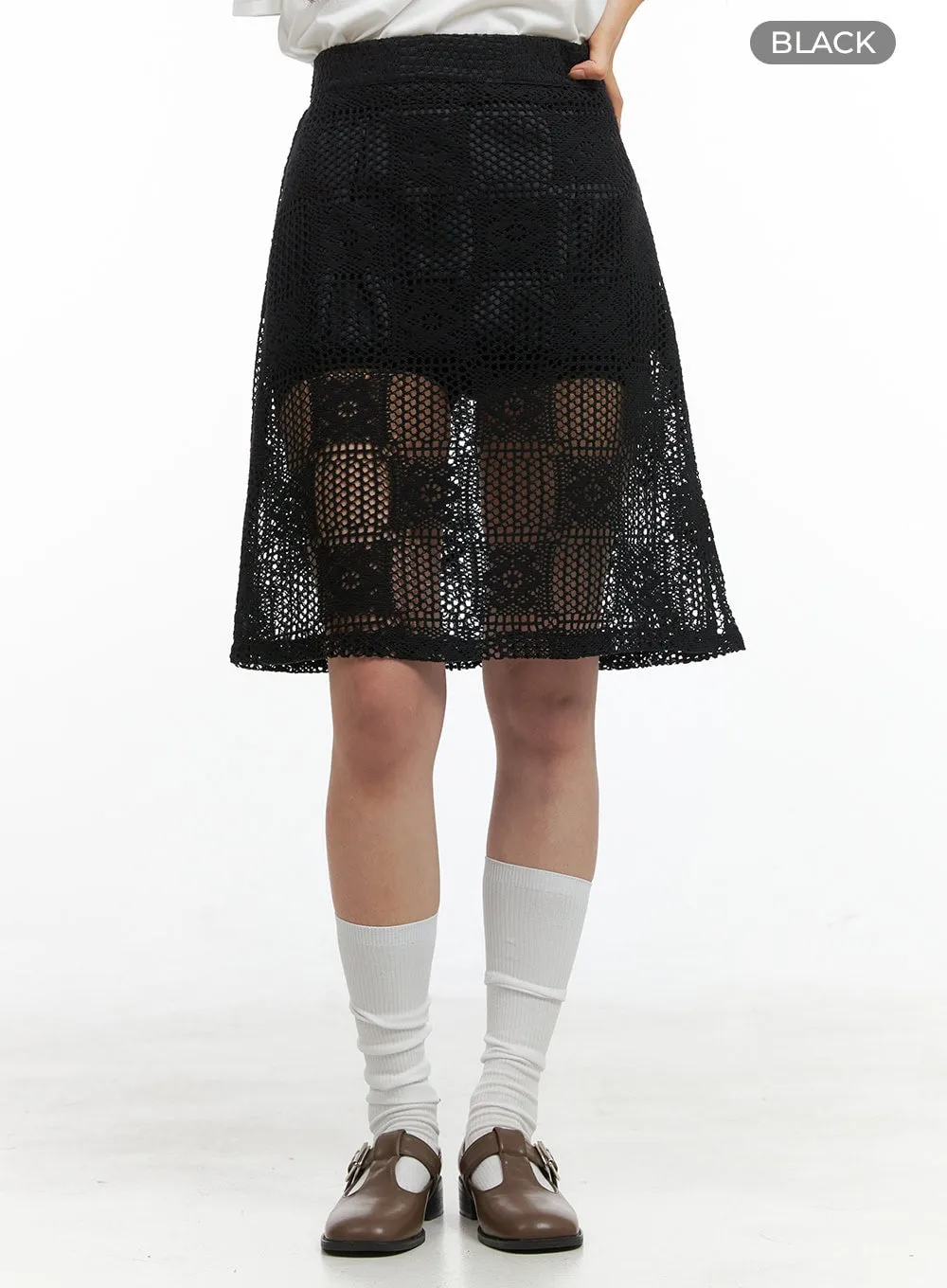 Sheer Patterned Midi Skirt OG412