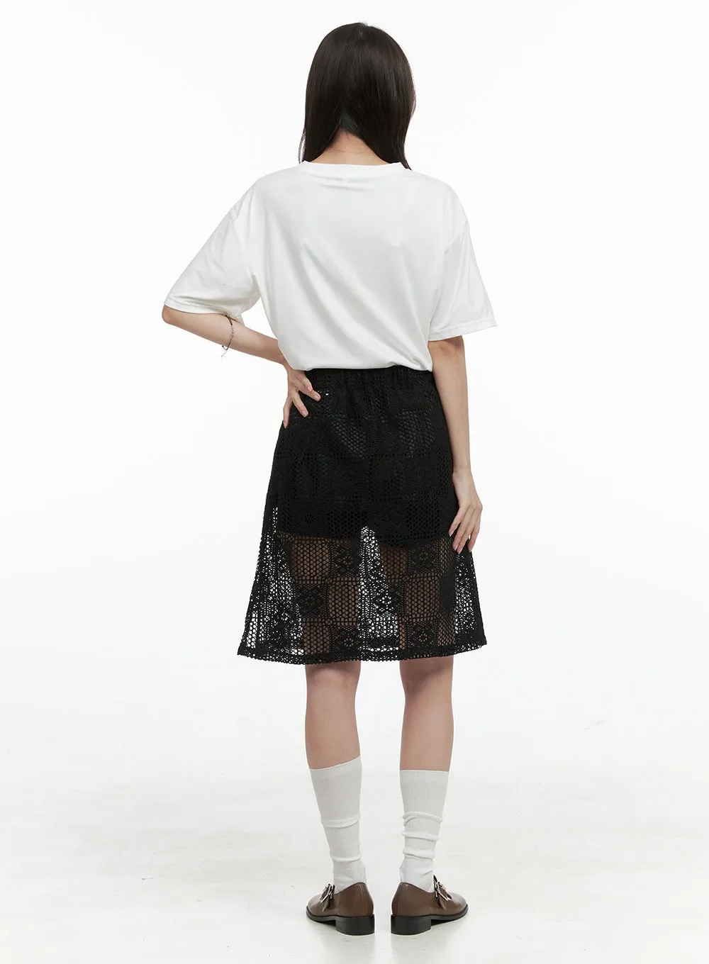 Sheer Patterned Midi Skirt OG412