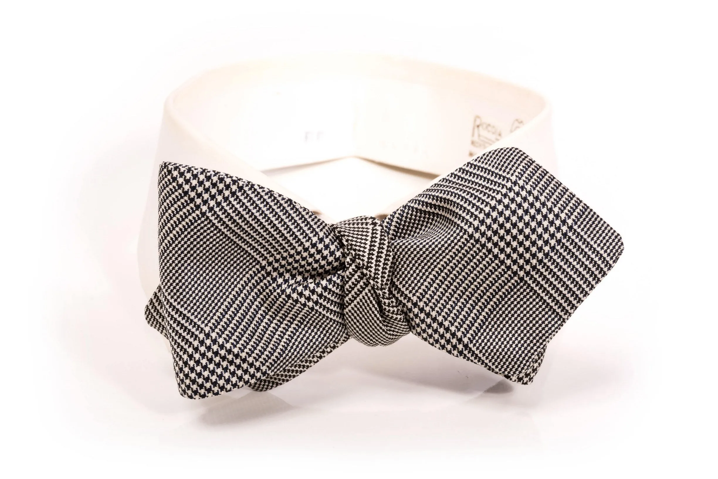 Silk Bow Tie in Dark Navy Blue Glen Check - Pointed End