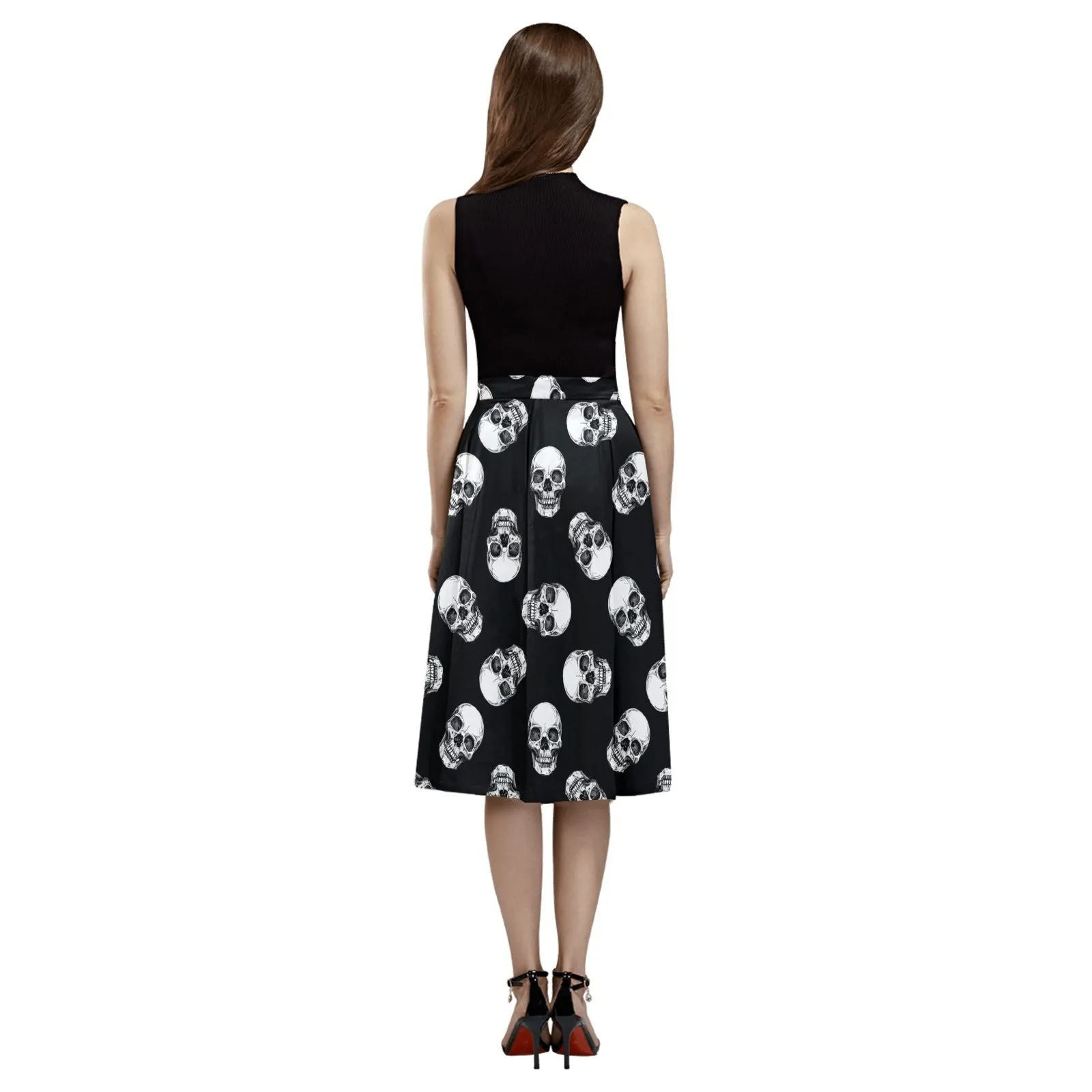 Skull Mnemosyne Women's Crepe Skirt (Model D16)