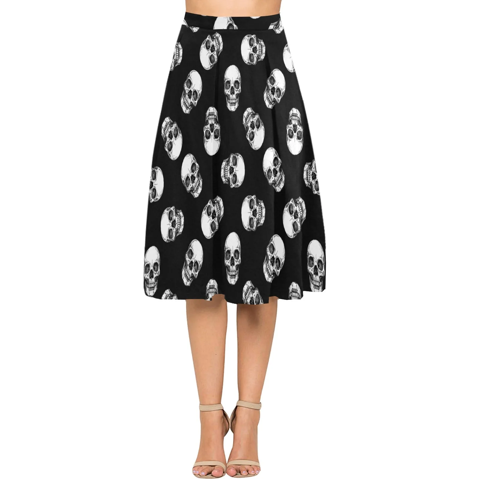 Skull Mnemosyne Women's Crepe Skirt (Model D16)