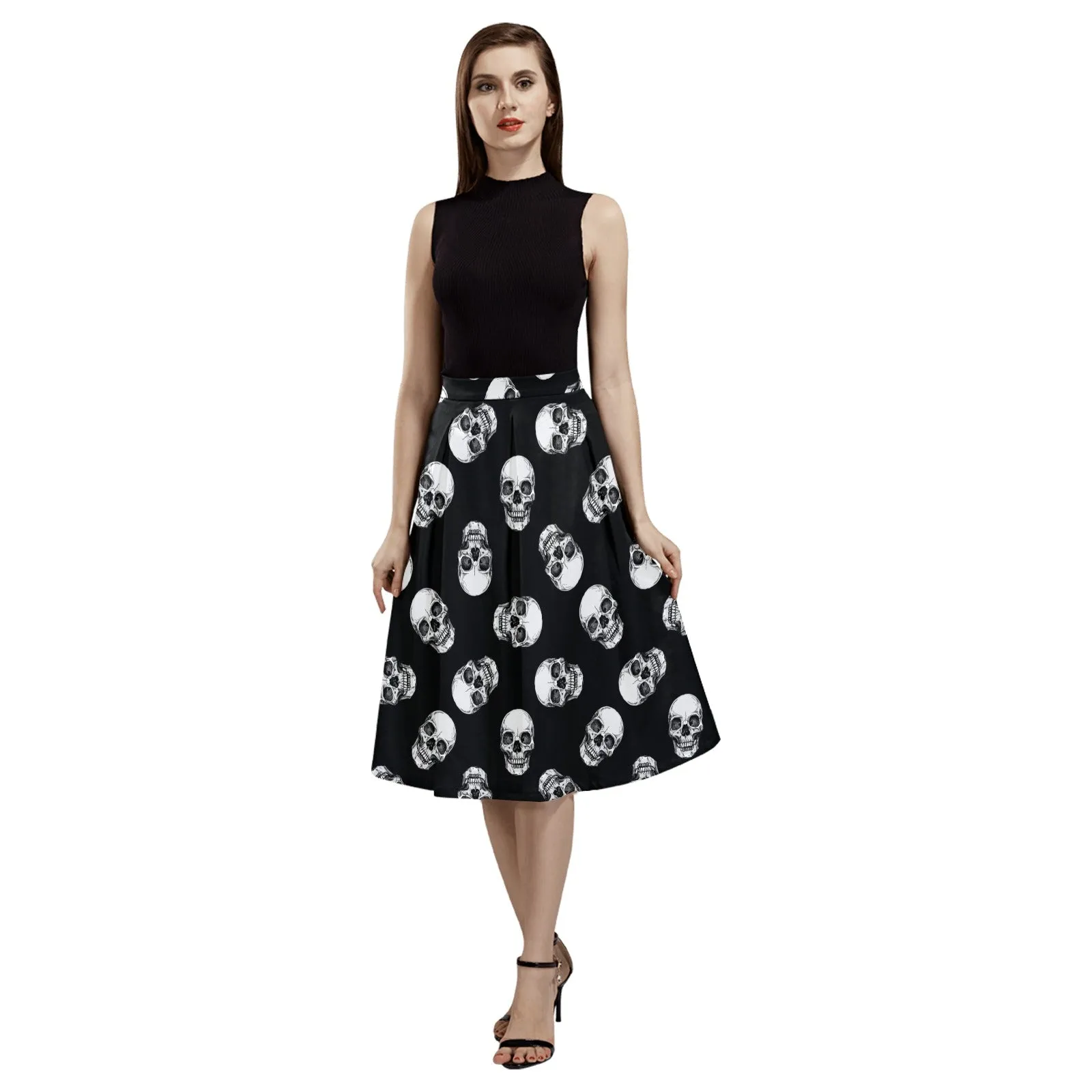 Skull Mnemosyne Women's Crepe Skirt (Model D16)