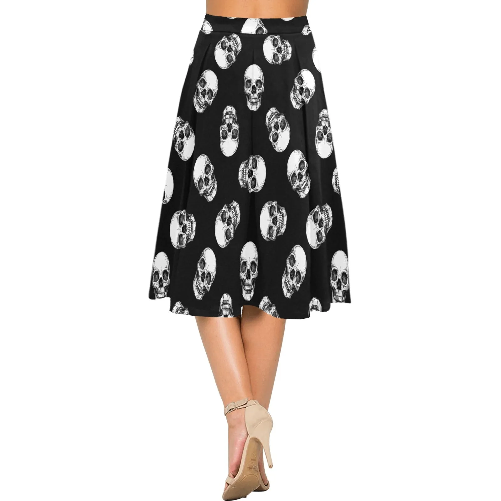 Skull Mnemosyne Women's Crepe Skirt (Model D16)