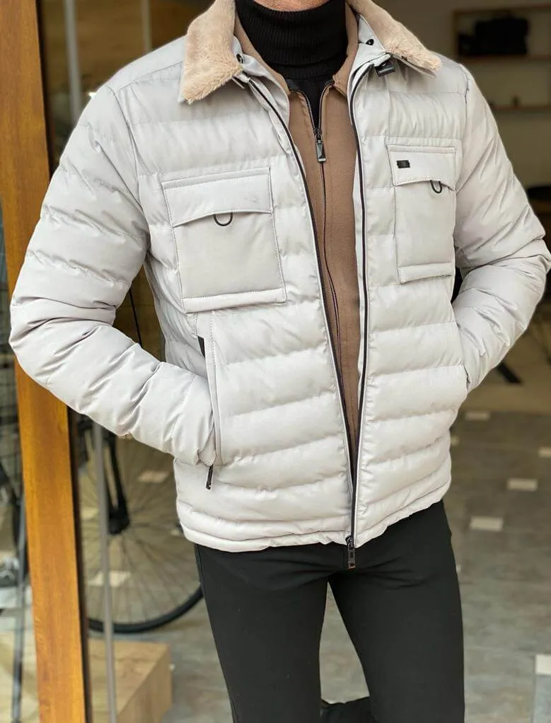 Slim Fit Gray Quilted Coat