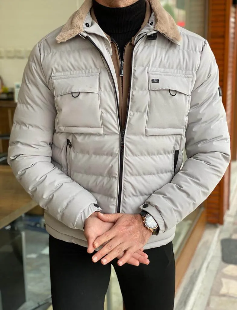 Slim Fit Gray Quilted Coat