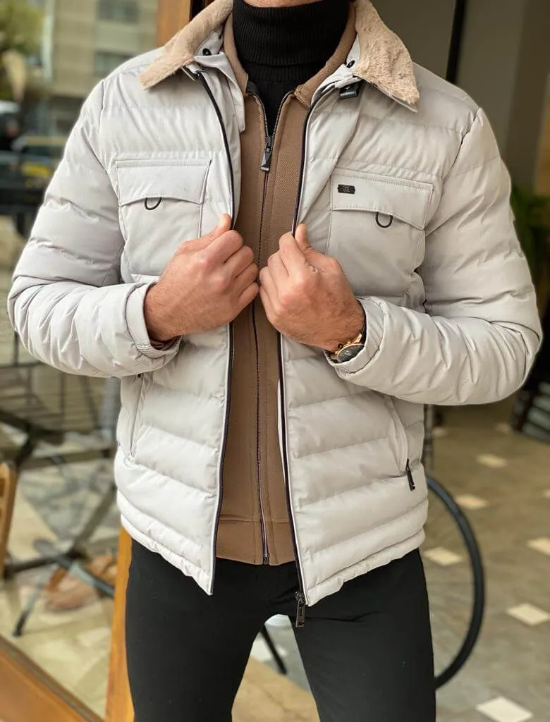 Slim Fit Gray Quilted Coat