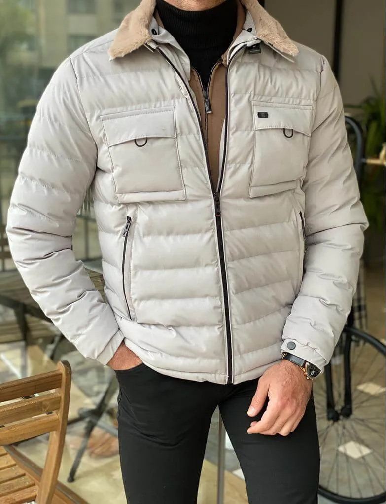 Slim Fit Gray Quilted Coat