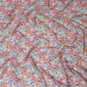 Soft Gray Synthetic Chiffon Fabric with Vibrant Multicolor Floral Print, 140 cm Wide-D19121