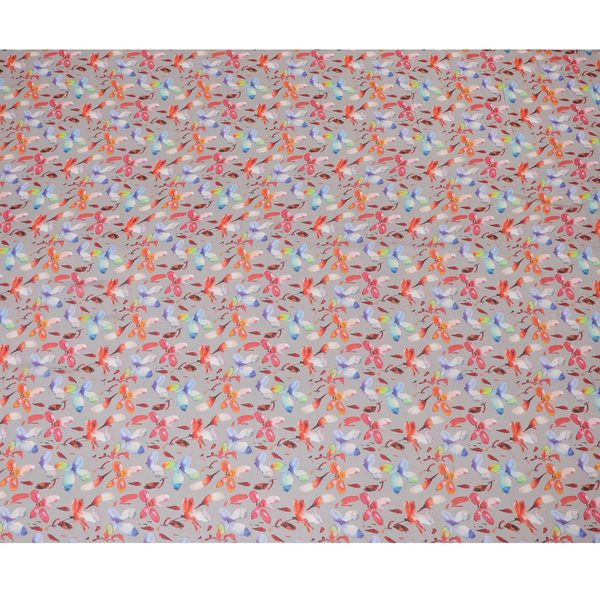 Soft Gray Synthetic Chiffon Fabric with Vibrant Multicolor Floral Print, 140 cm Wide-D19121