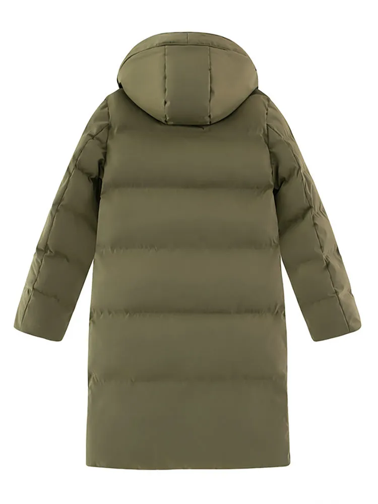 Solid Color Long Hooded Quilted Coats