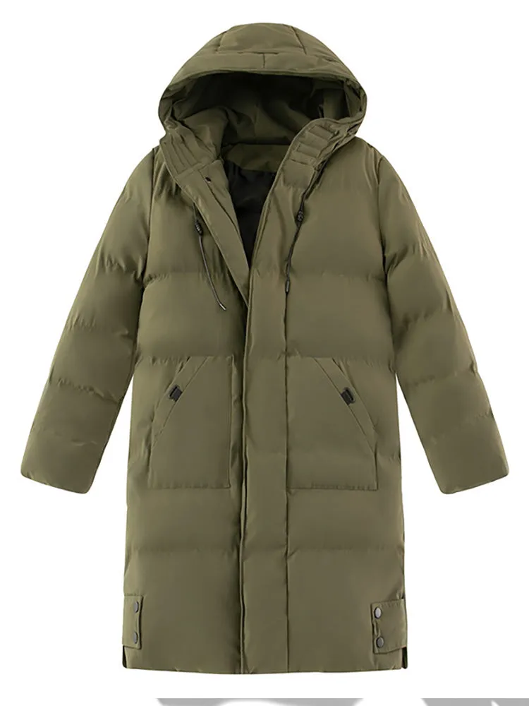 Solid Color Long Hooded Quilted Coats