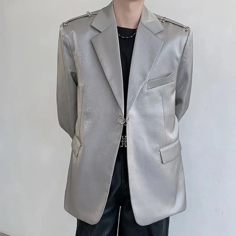 Spring Men's Suit Jacket High Metallic Rivet Decoration Silhouette Shoulder Pad Loose Fit Solid Color Male Tops 9C5088