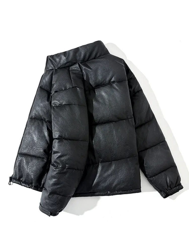 Stand-Up Collar Pu Thickened Warm Quilted Coats