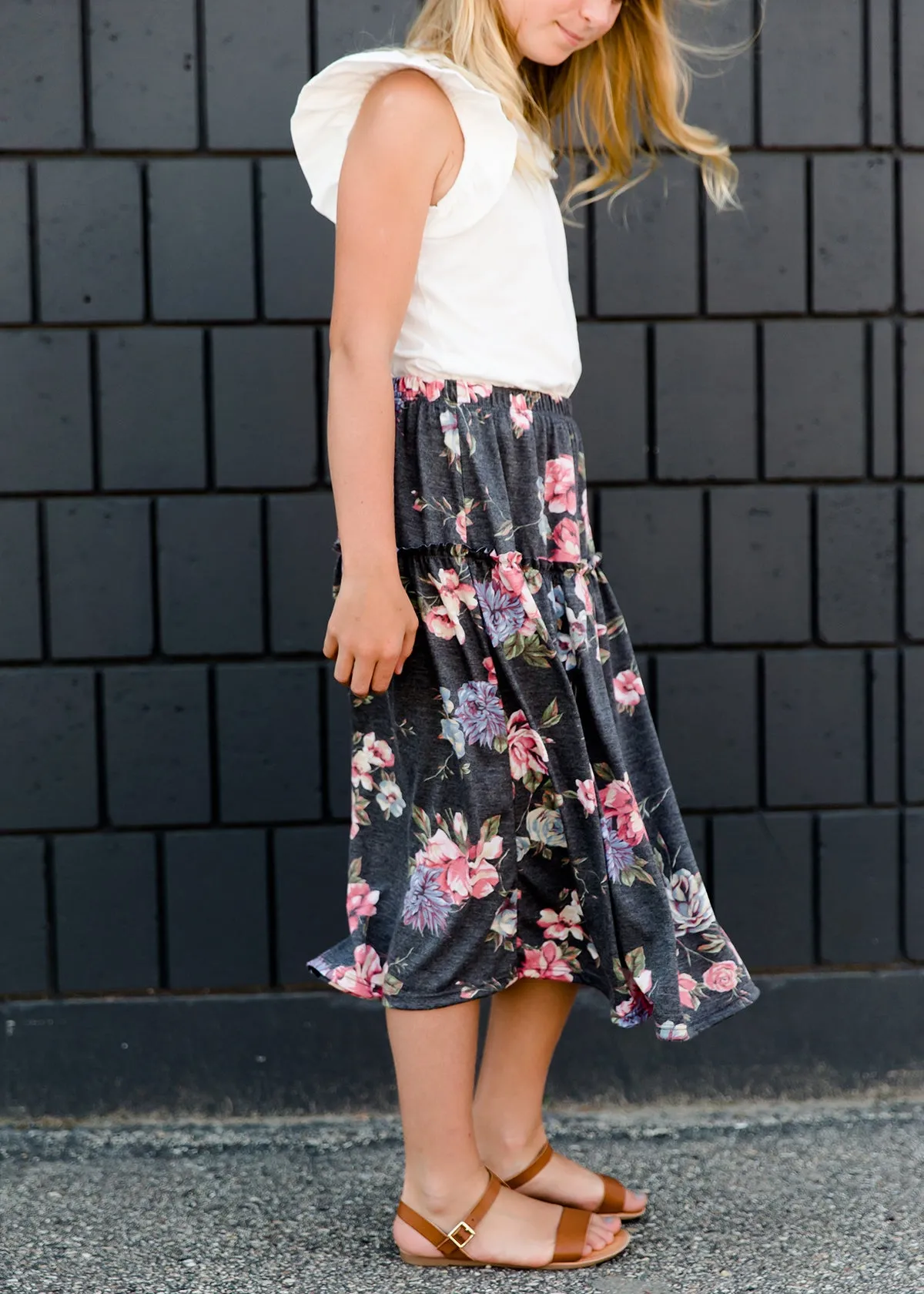 Stretch Floral Midi Skirt