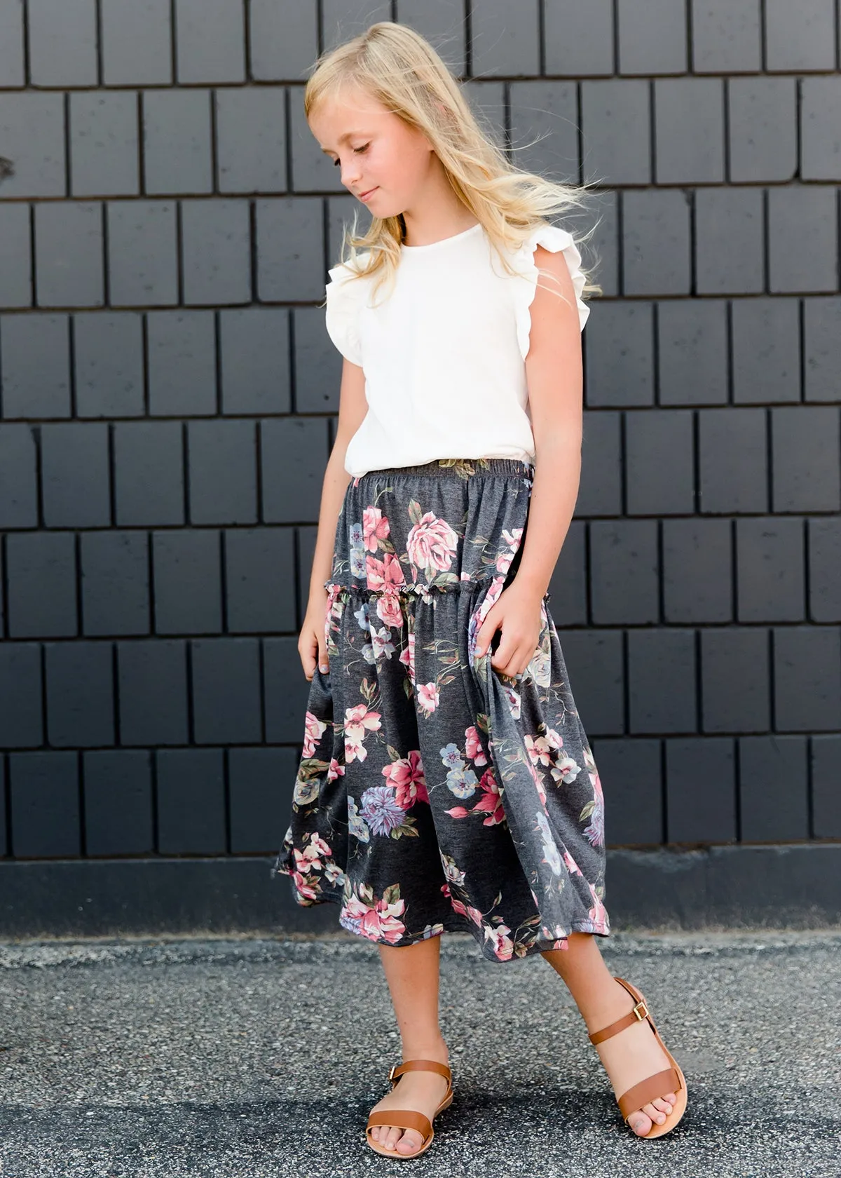 Stretch Floral Midi Skirt