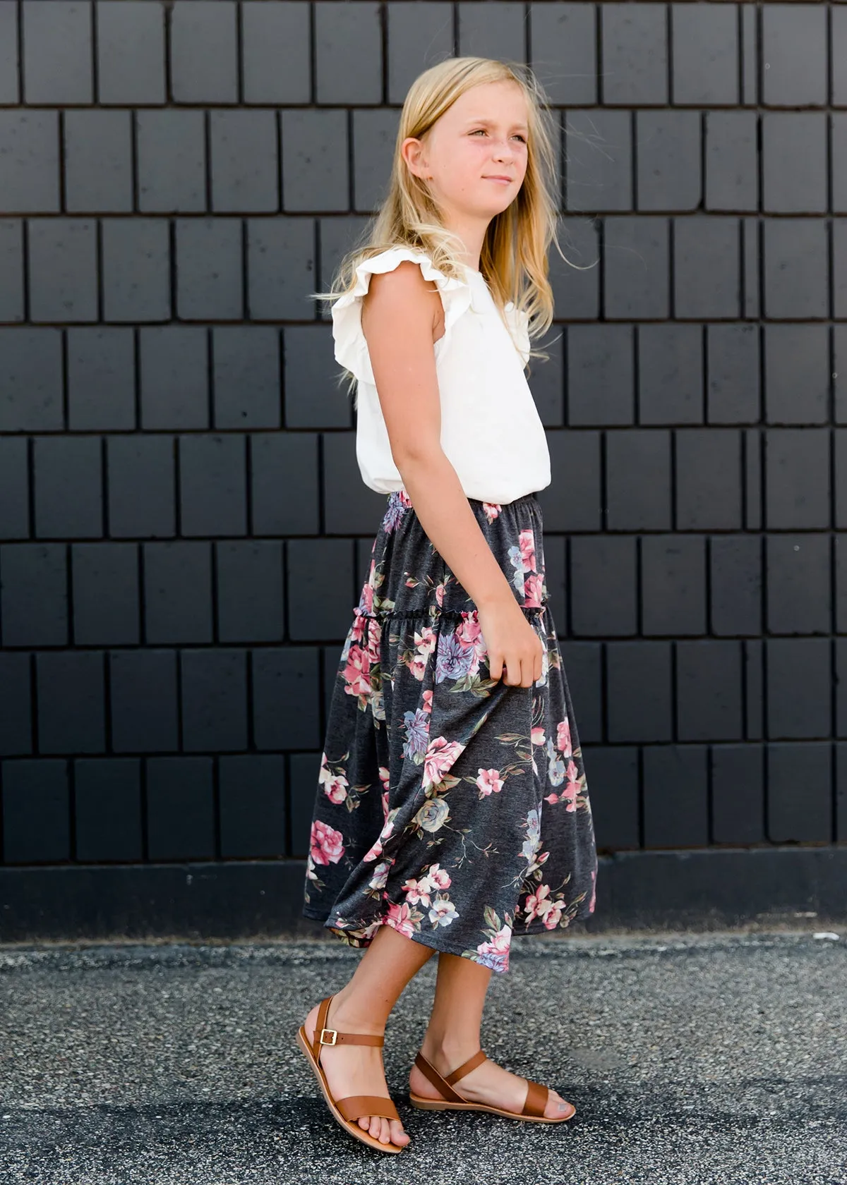 Stretch Floral Midi Skirt