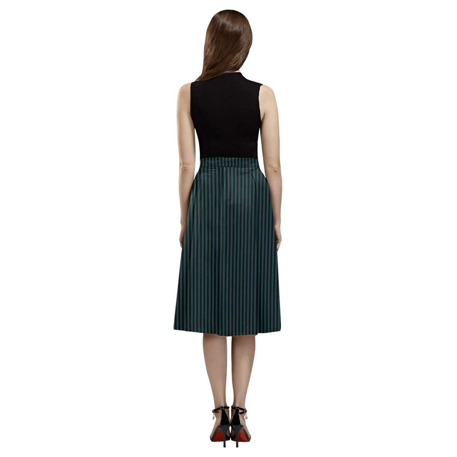 Striped Mnemosyne Women's Crepe Skirt (Model D16)