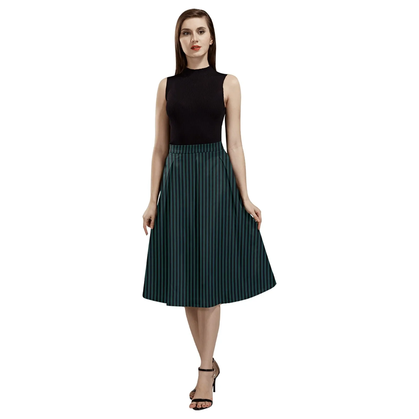 Striped Mnemosyne Women's Crepe Skirt (Model D16)