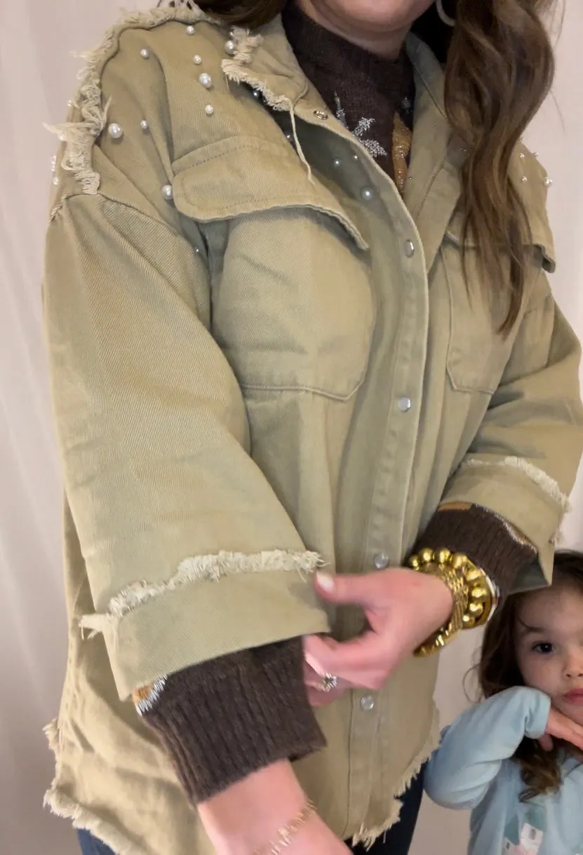 Taupe Pearl Detail Shacket