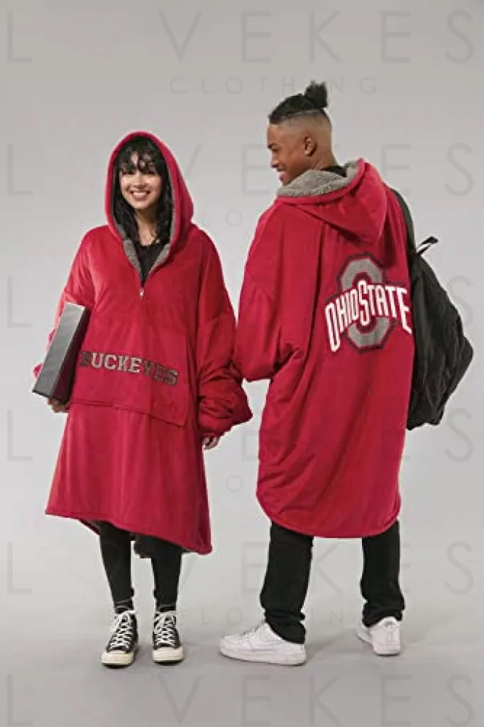 THE COMFY Original Quarter-Zip | Ohio State University Logo & Insignia | Oversized Microfiber & Sherpa Wearable Blanket with Zipper, Seen On Shark Tank, One Size Fits All