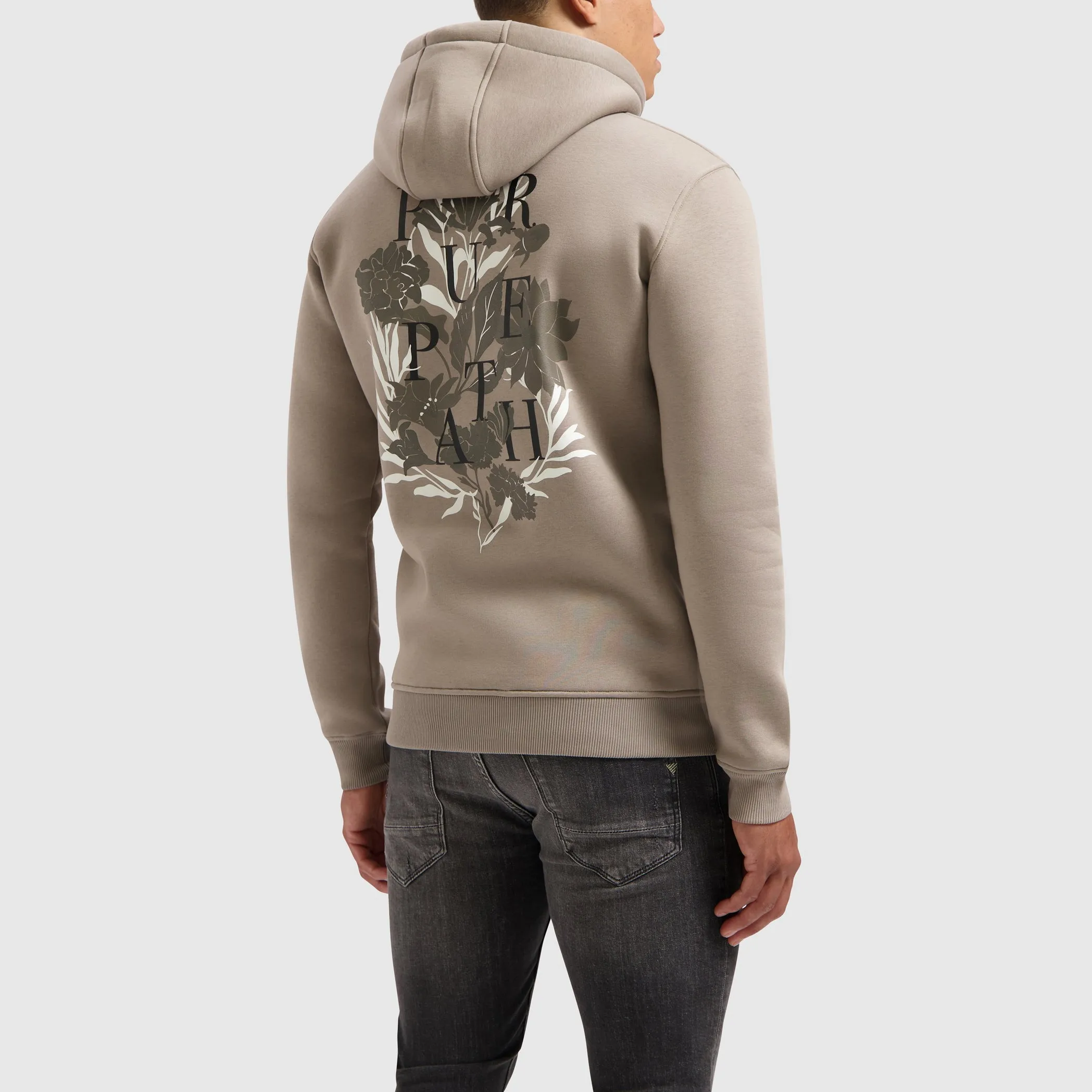 Tonal Floral Back Print Hoodie | Taupe