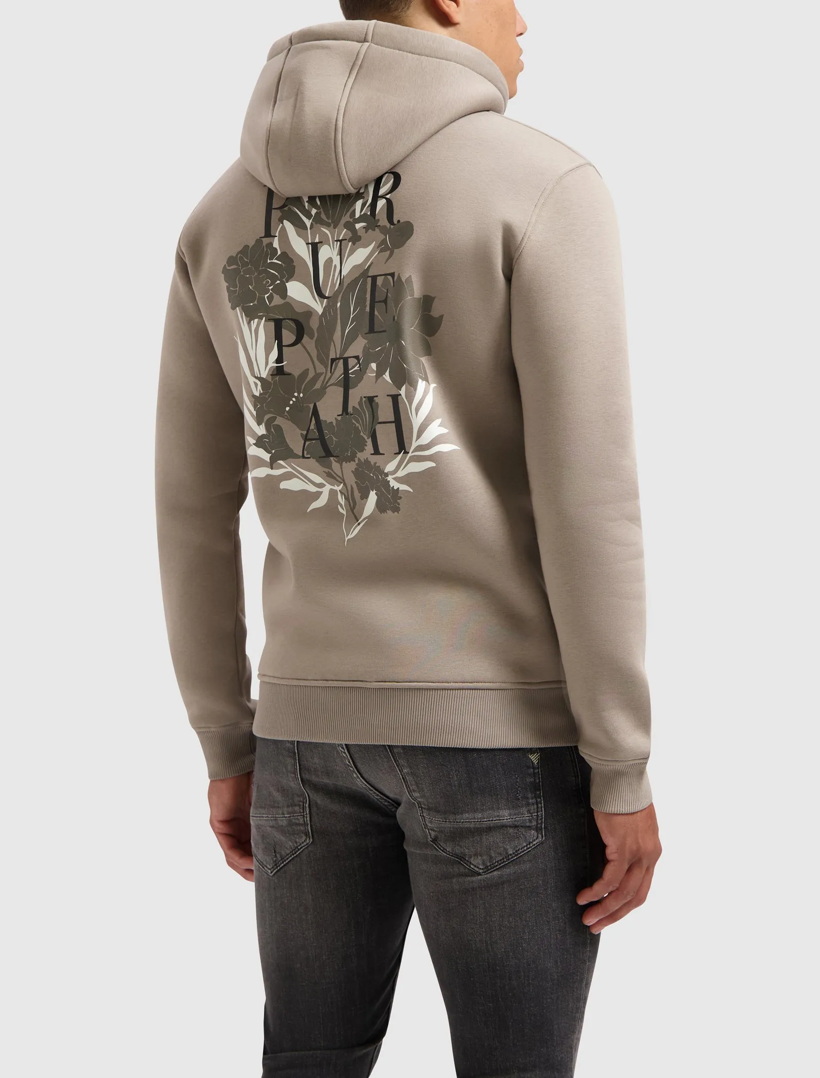 Tonal Floral Back Print Hoodie | Taupe