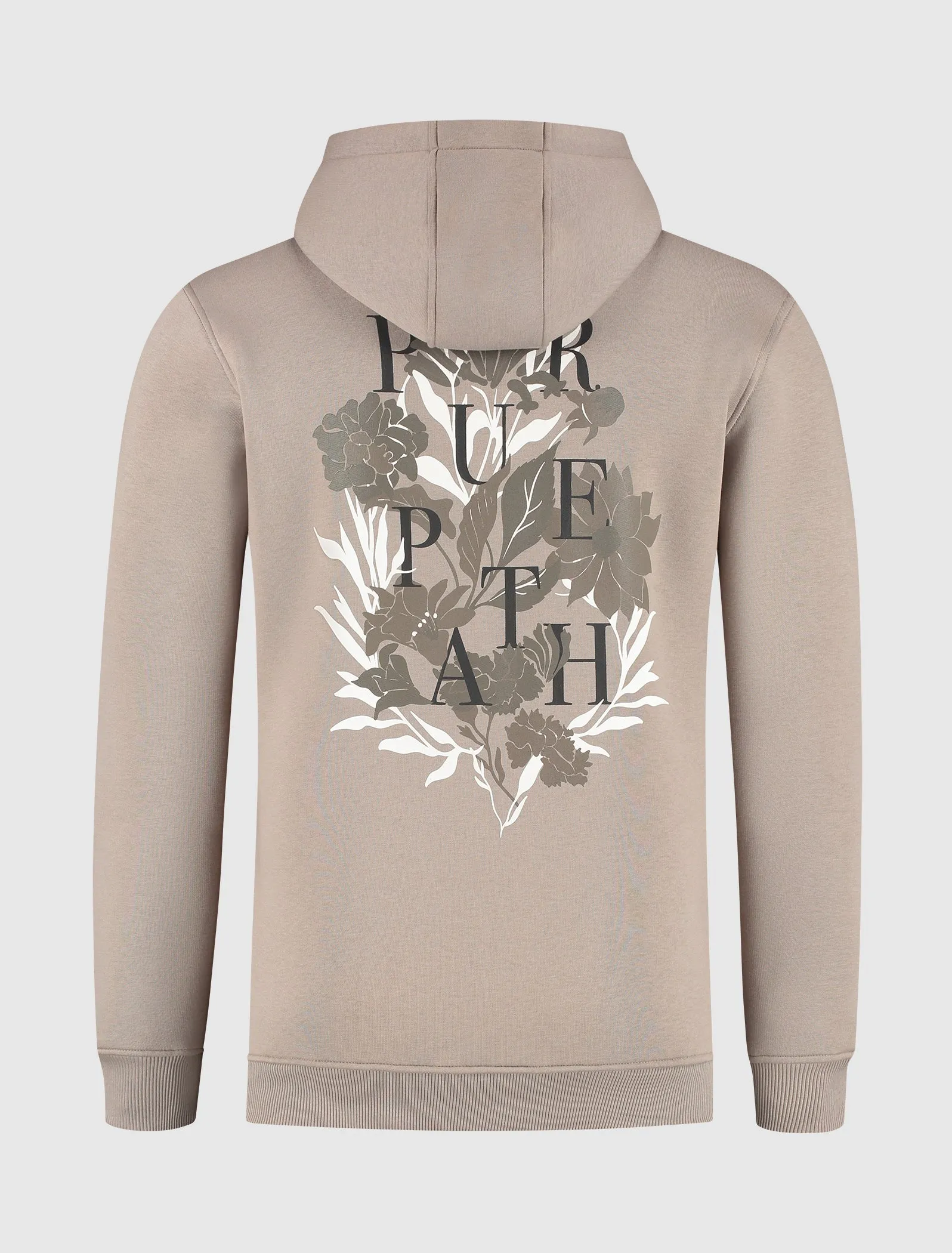 Tonal Floral Back Print Hoodie | Taupe