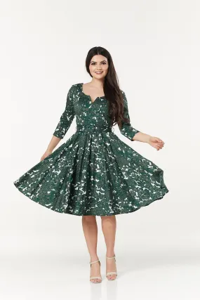 Tova Fit&Flare 3/4 Sleeves Midi Swing Dress in Cotton Sateen