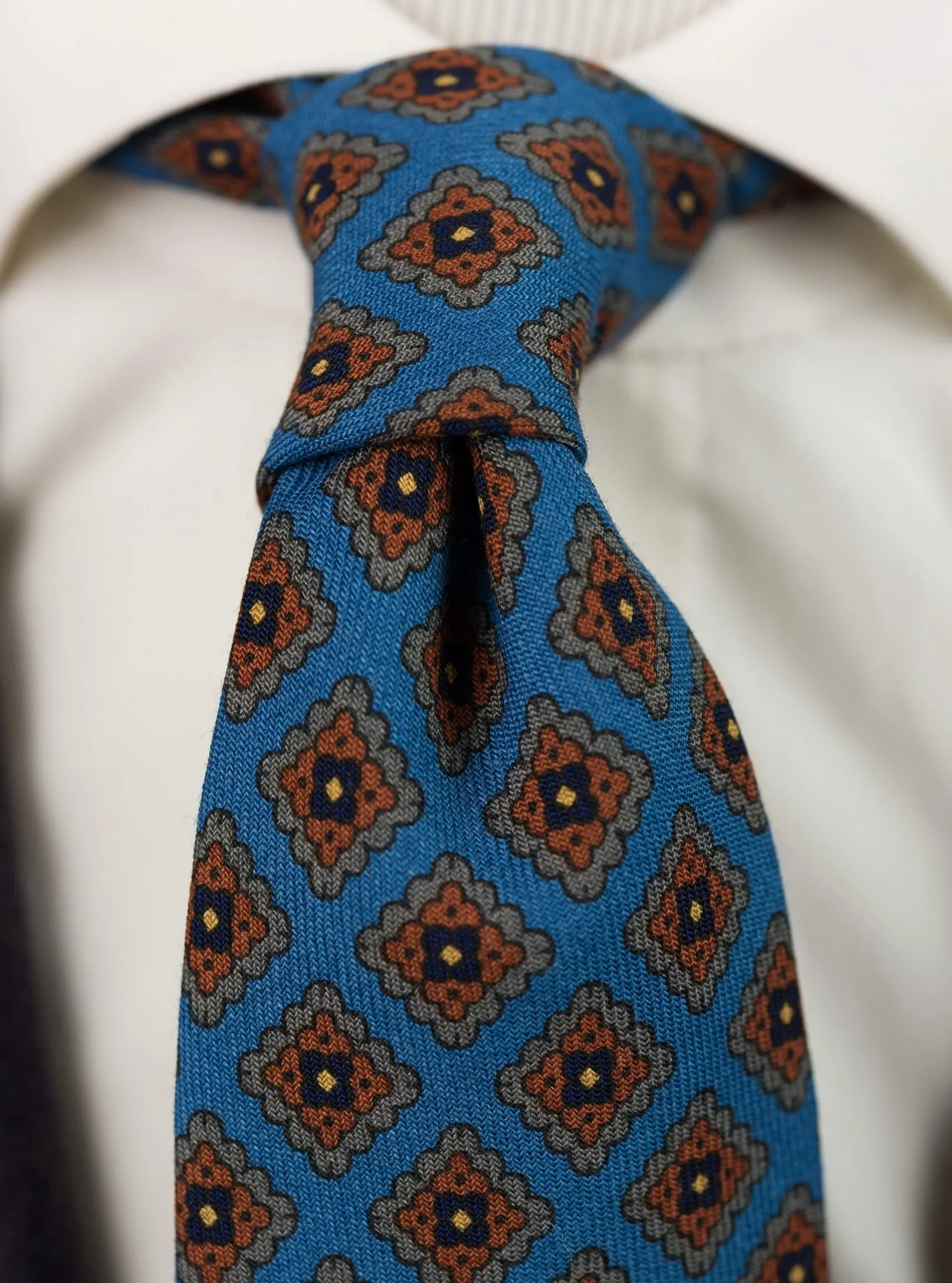 Turquoise Patterned Wool Challis Tie