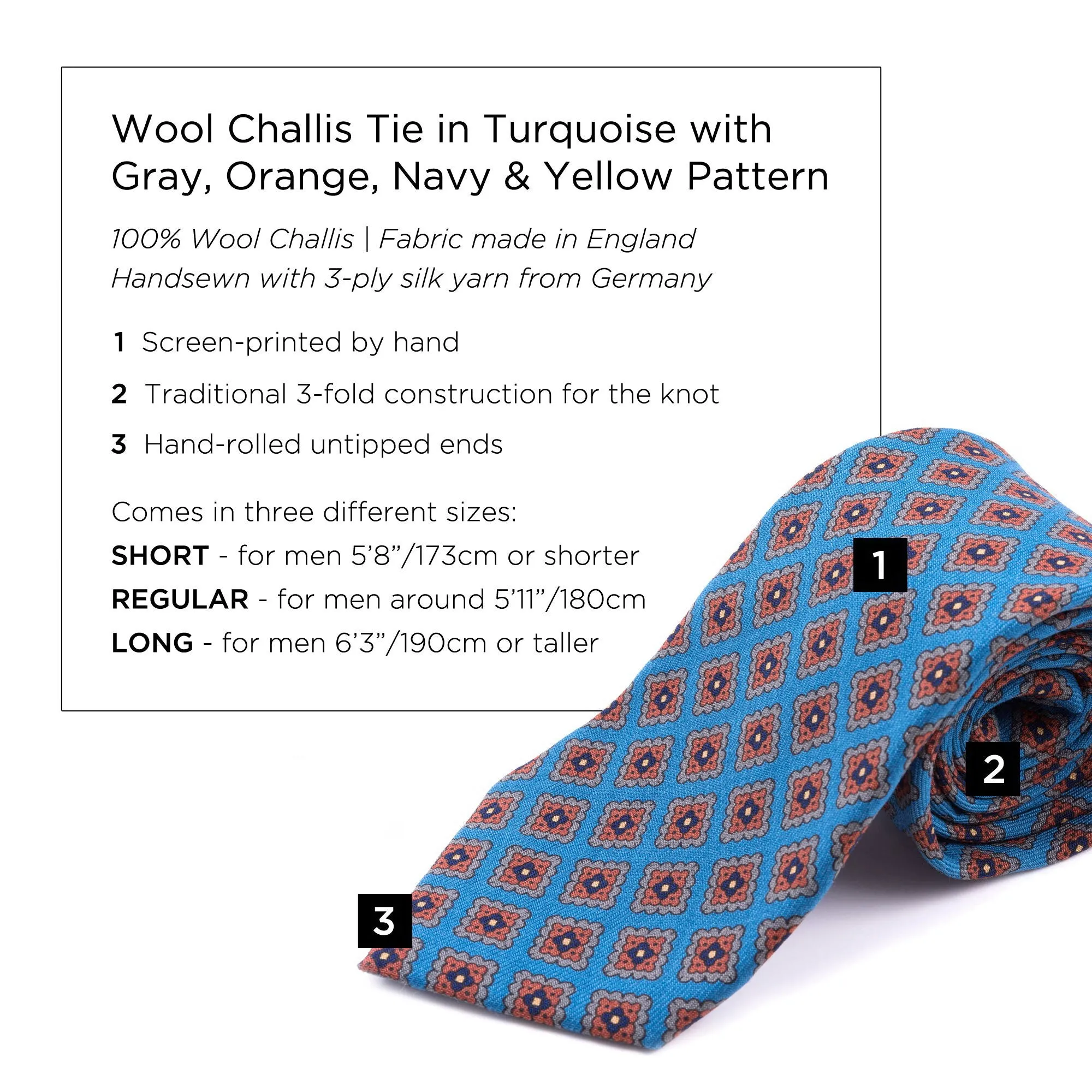 Turquoise Patterned Wool Challis Tie