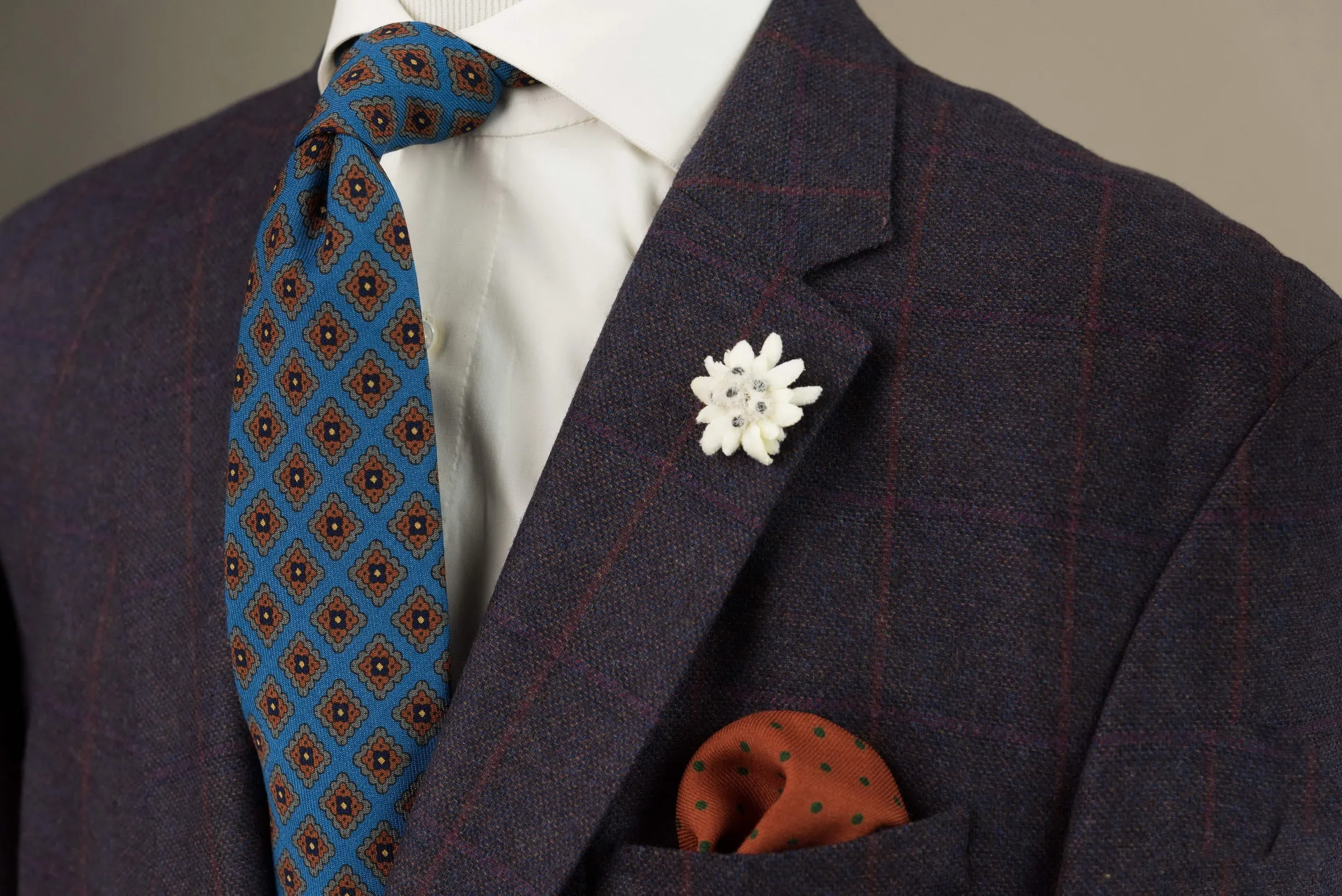 Turquoise Patterned Wool Challis Tie