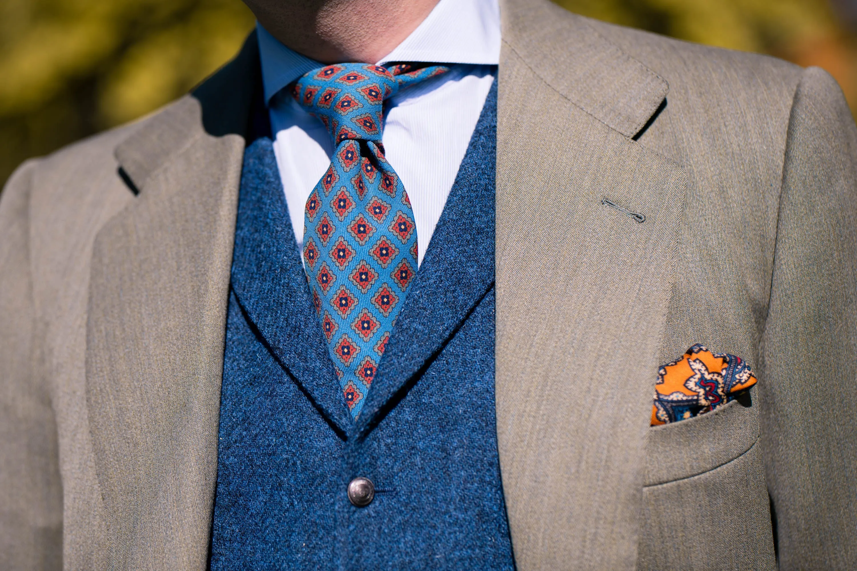 Turquoise Patterned Wool Challis Tie