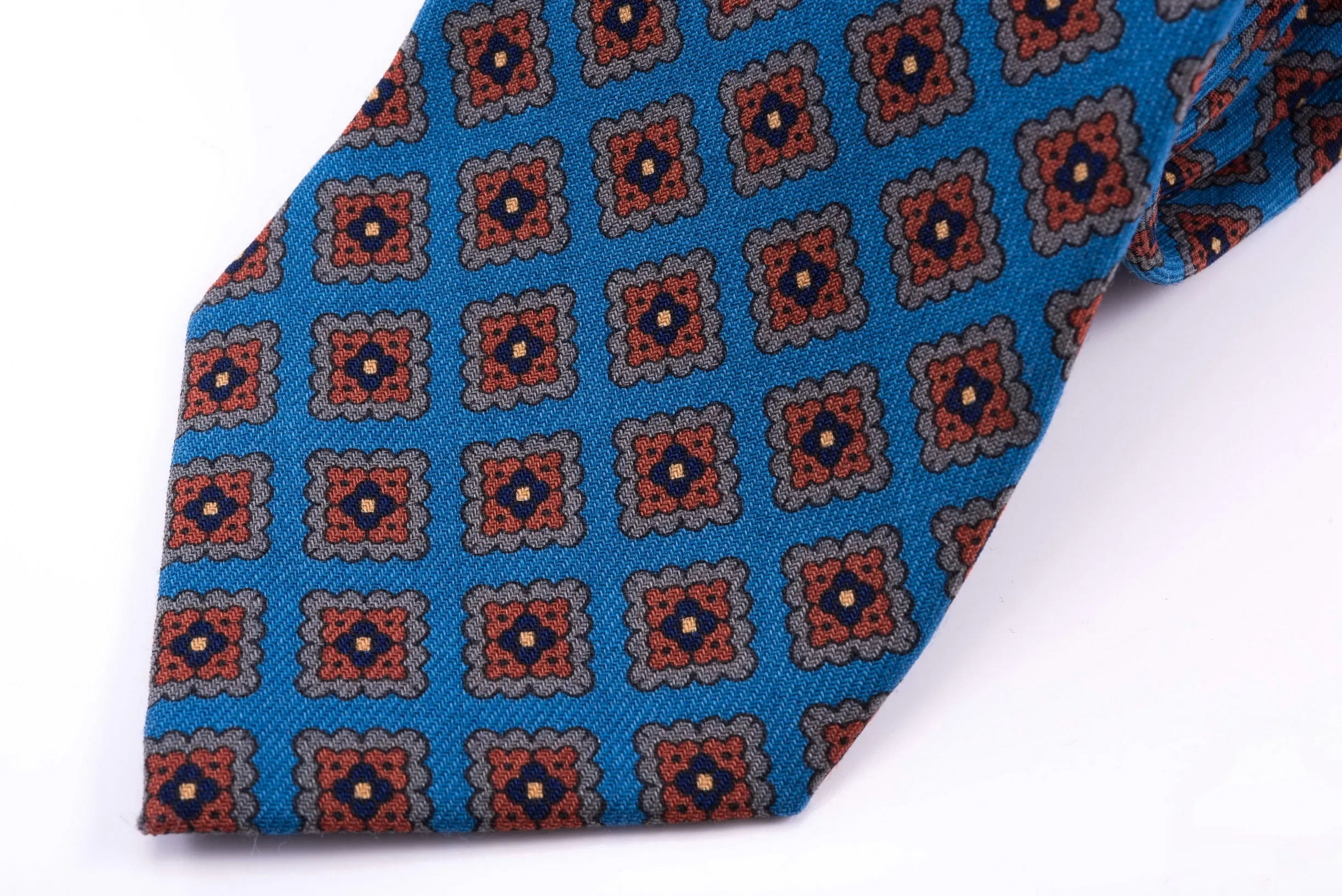 Turquoise Patterned Wool Challis Tie