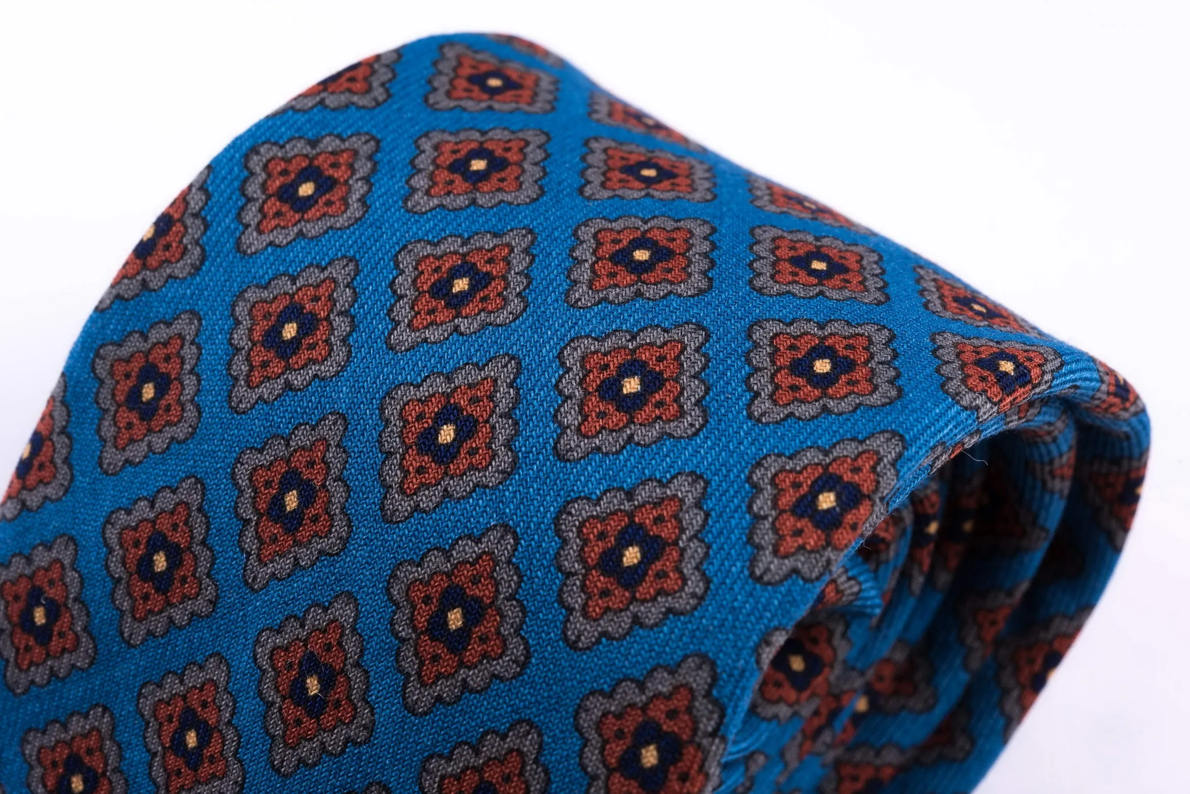 Turquoise Patterned Wool Challis Tie