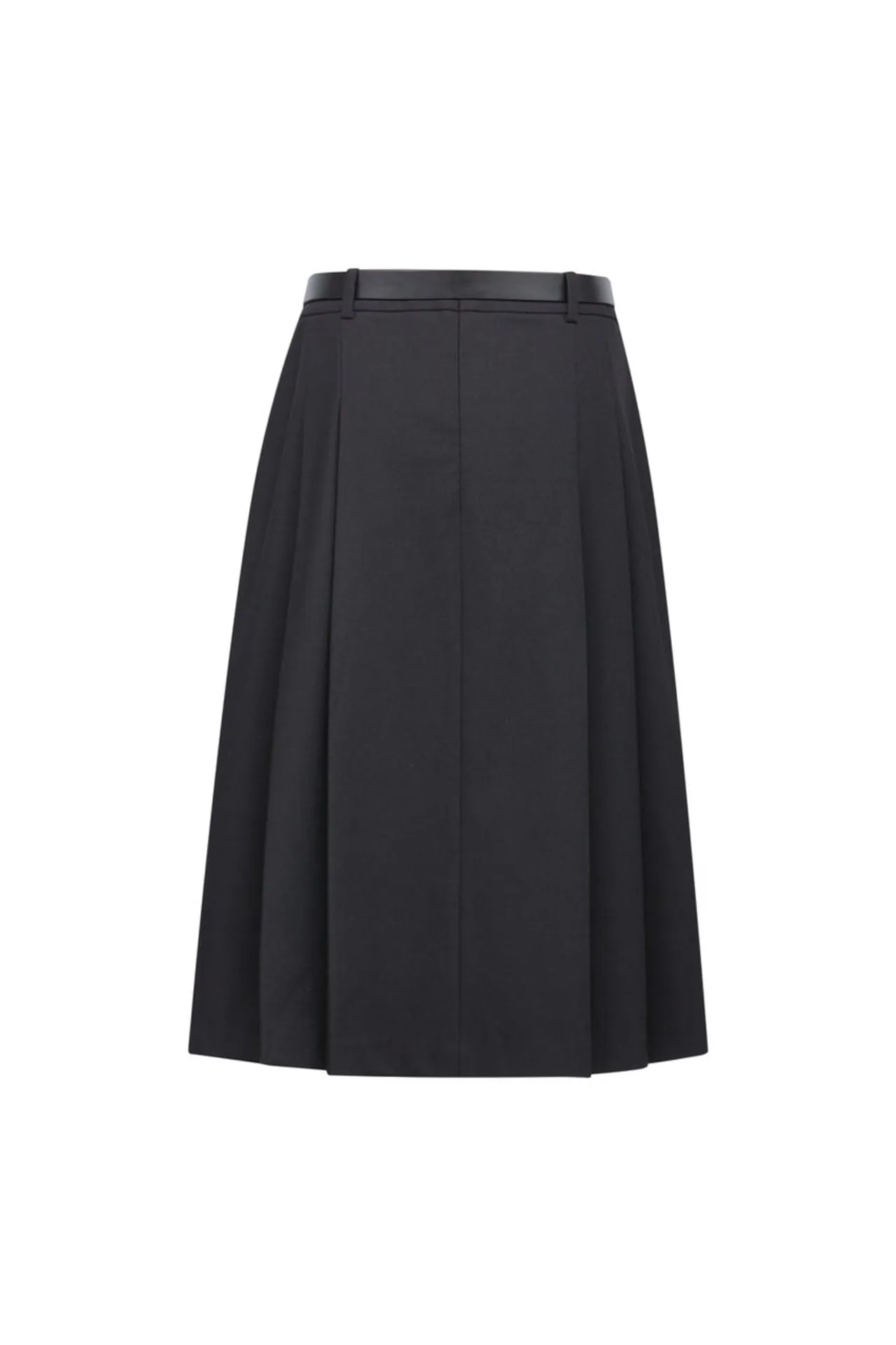 Twill A-line Midi Skirt With Belt