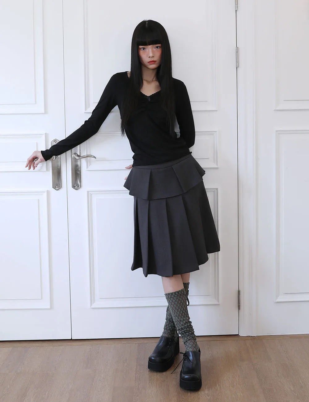 [UGLY SHADOW] FW 24 TULIP MIDI SKIRT(CHARCOAL)