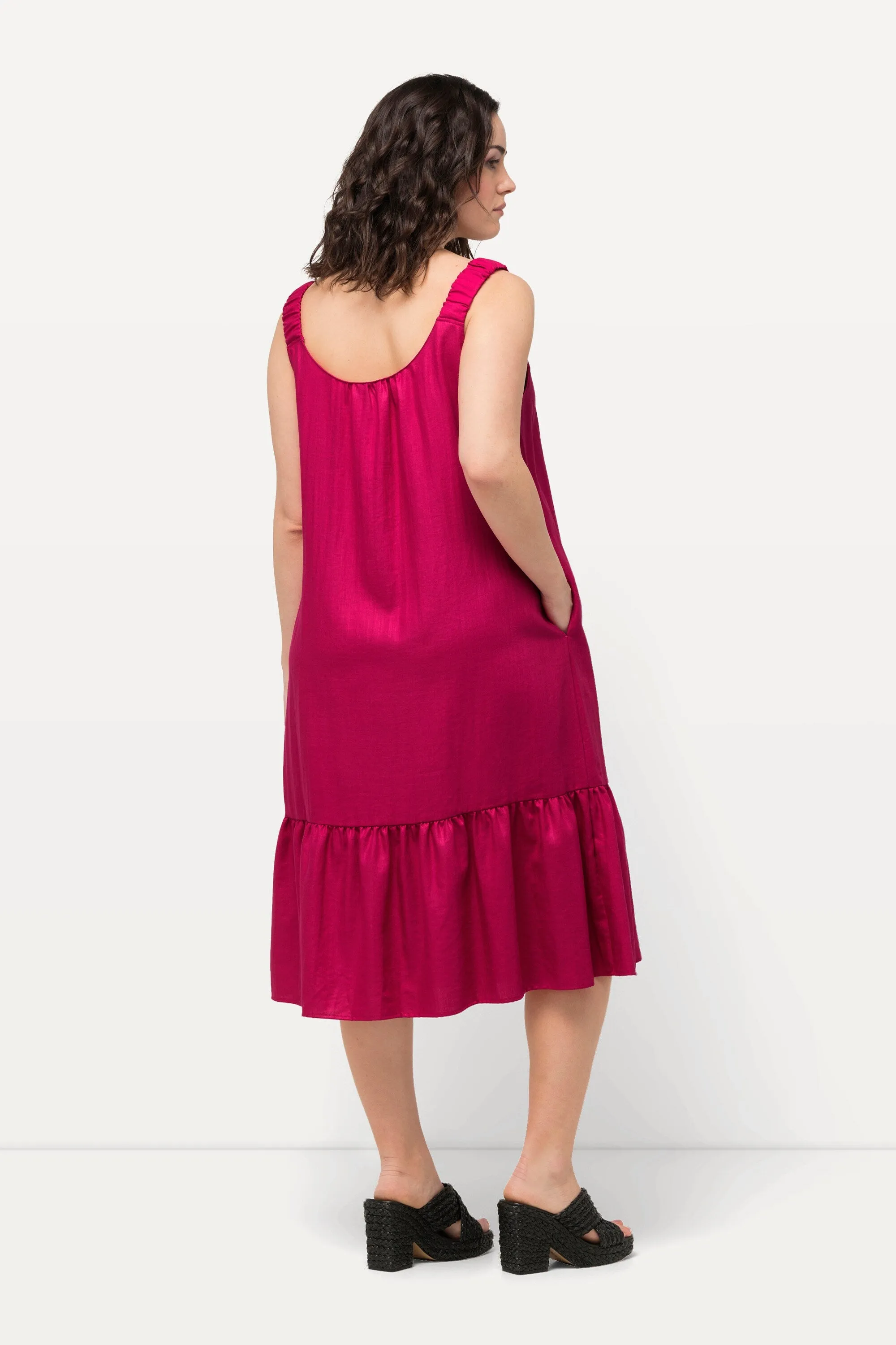 Ulla Popken Flounce Midi Dress in Pink