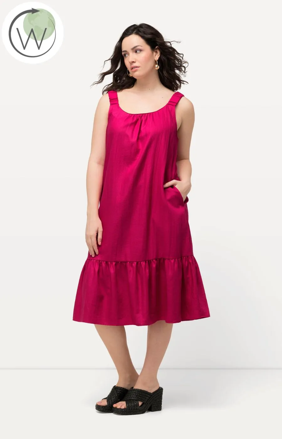 Ulla Popken Flounce Midi Dress in Pink