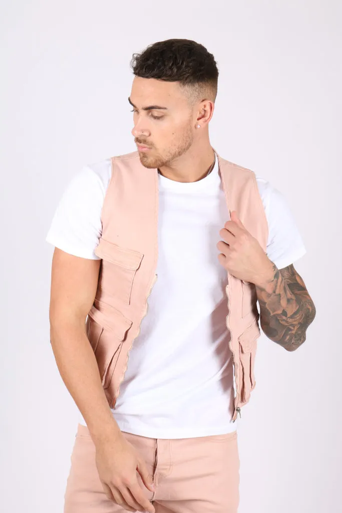 Utility Soft Pink Denim Gilet Vest