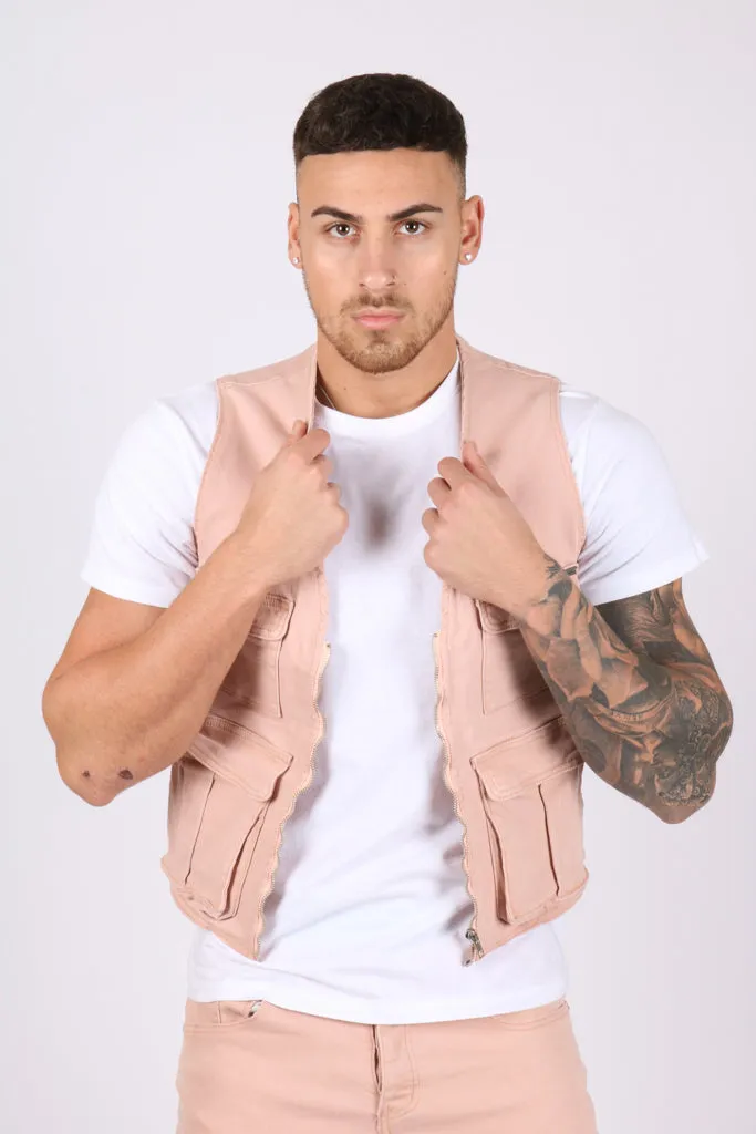 Utility Soft Pink Denim Gilet Vest