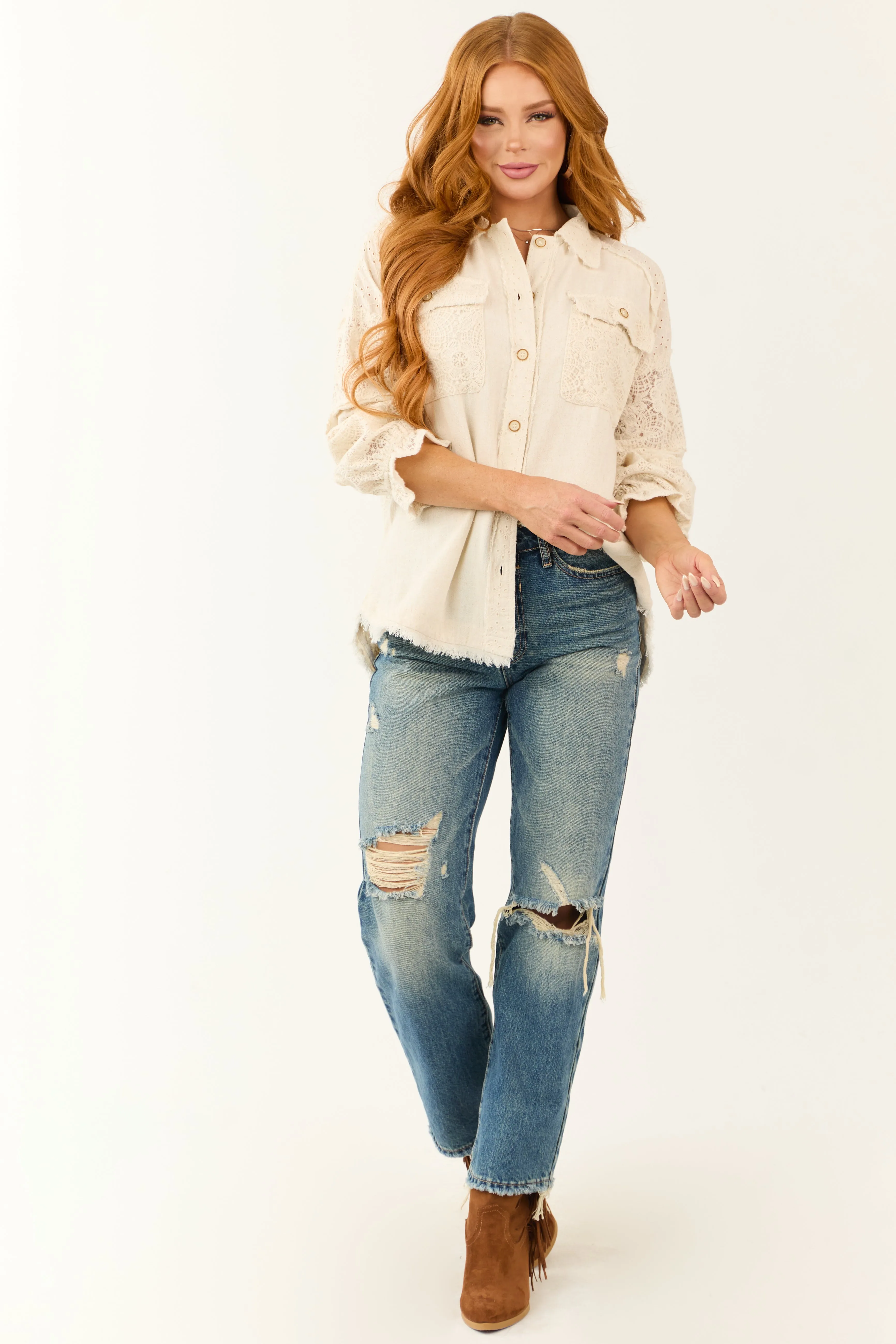 Vanilla Linen Button Down Long Sleeve Shacket