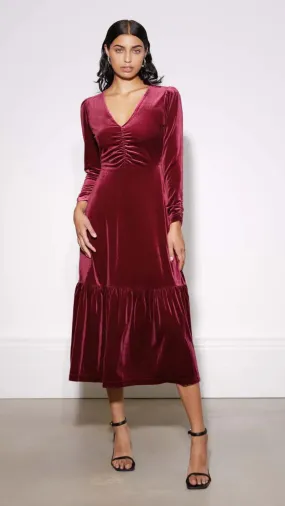 Velvet V Neck Midi Dress by Albaray