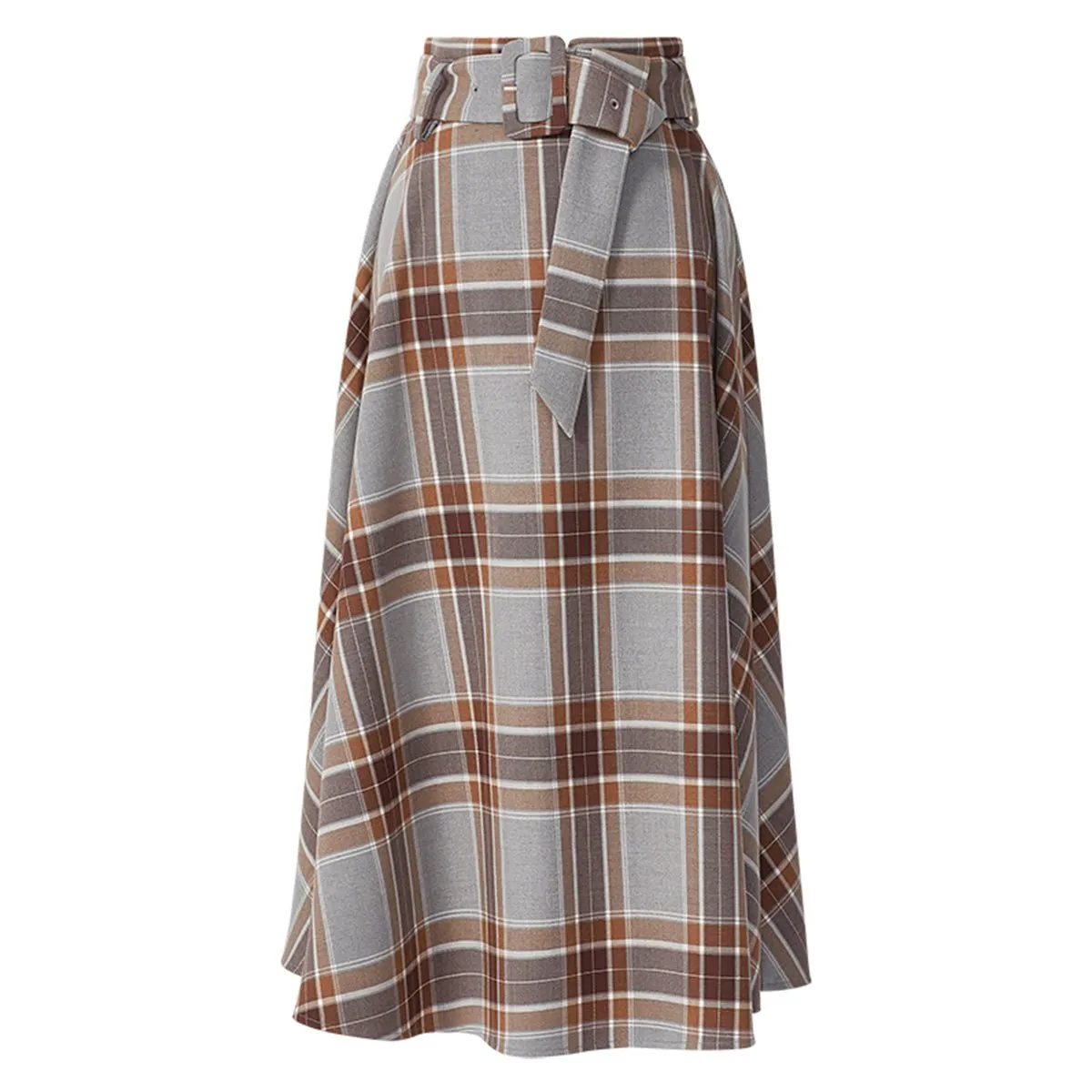 Versatile Gray Tartan Midi Skirt