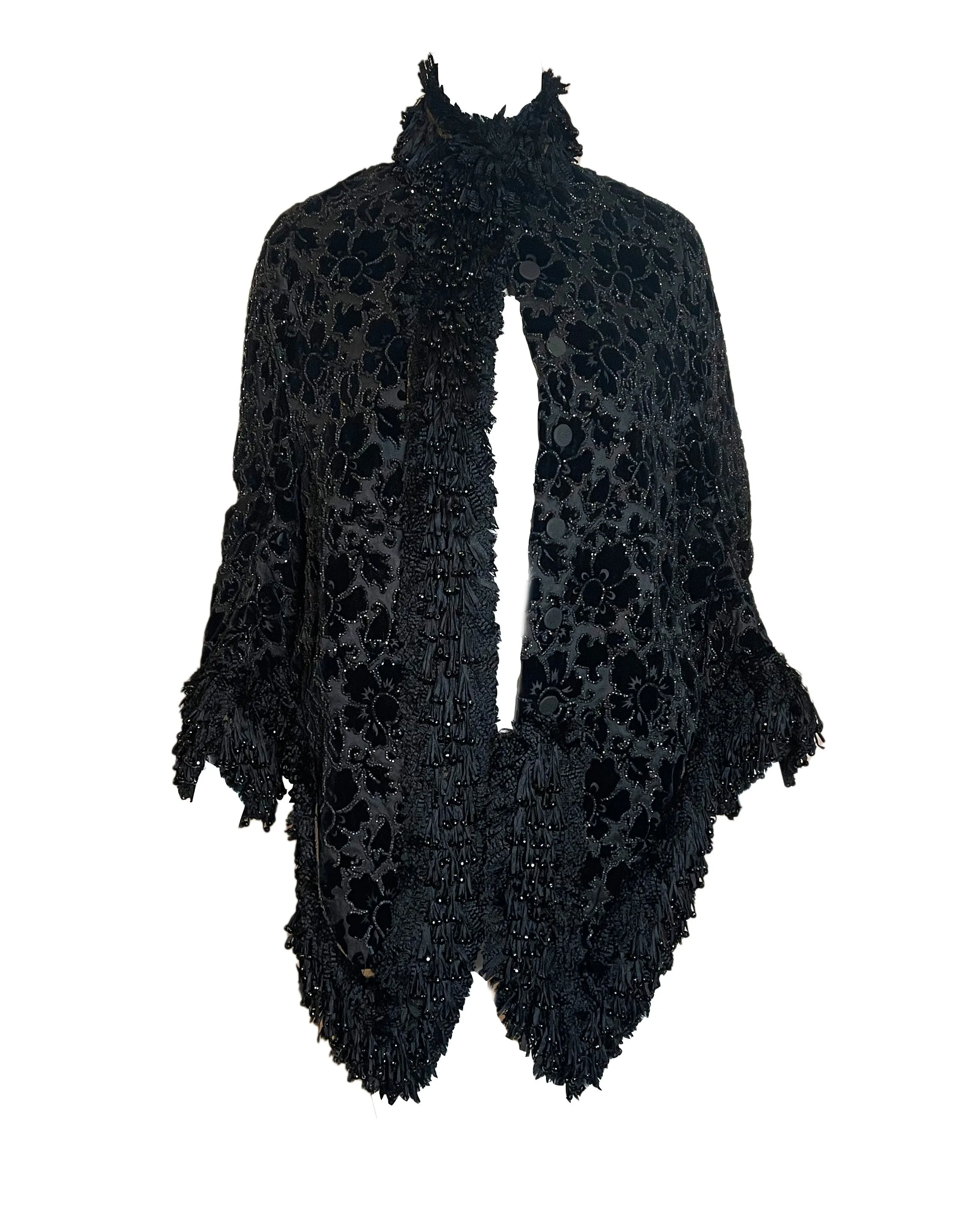 Victorian Black Velvet Carriage Coat with Chenille Fringe