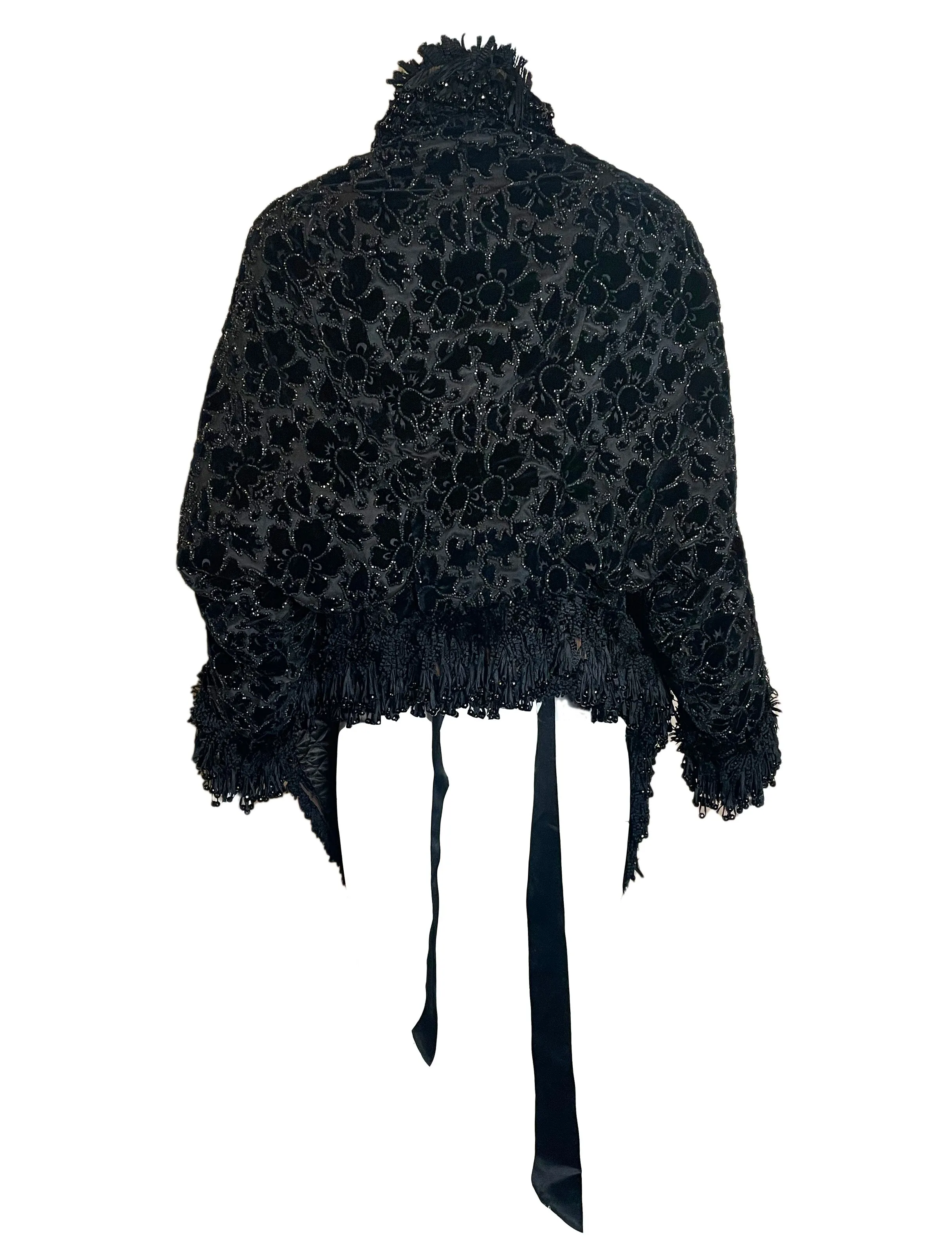 Victorian Black Velvet Carriage Coat with Chenille Fringe