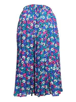 Vintage 80s Bright Floral Patterned High Waisted Elasticated Waist Pleated Summer Midi Skirt | 31-39 Inch Waist