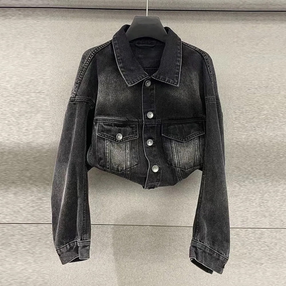 Vintage Spliced Pockets Jackets For Women Lapel Long Sleeve Patchwork Single Breasted Casual Jacket Female Clothing