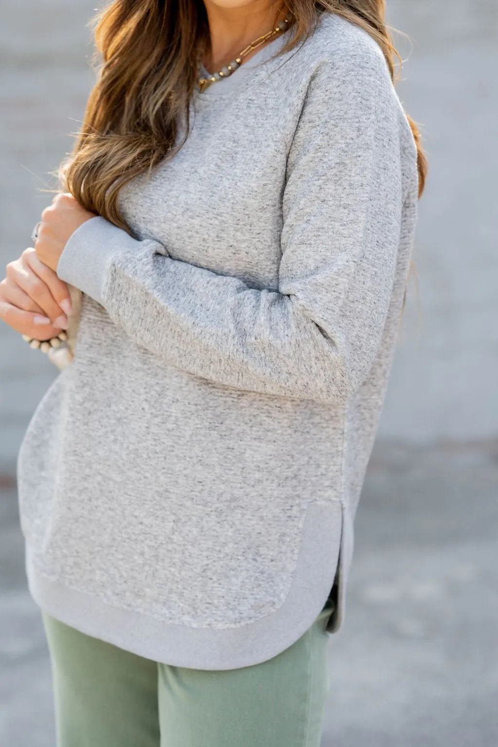 Waffled Side Slit Sweatshirt