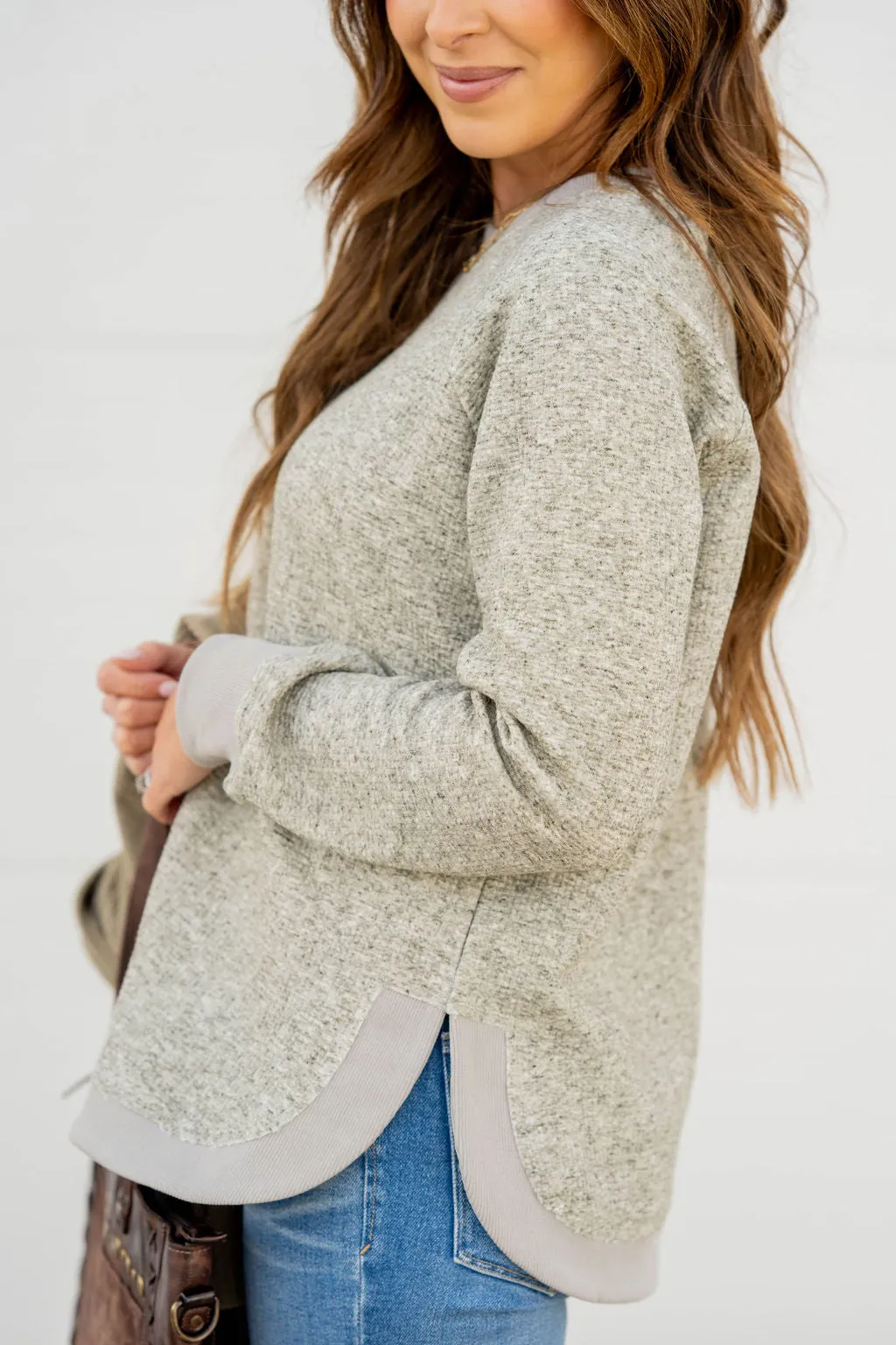 Waffled Side Slit Sweatshirt