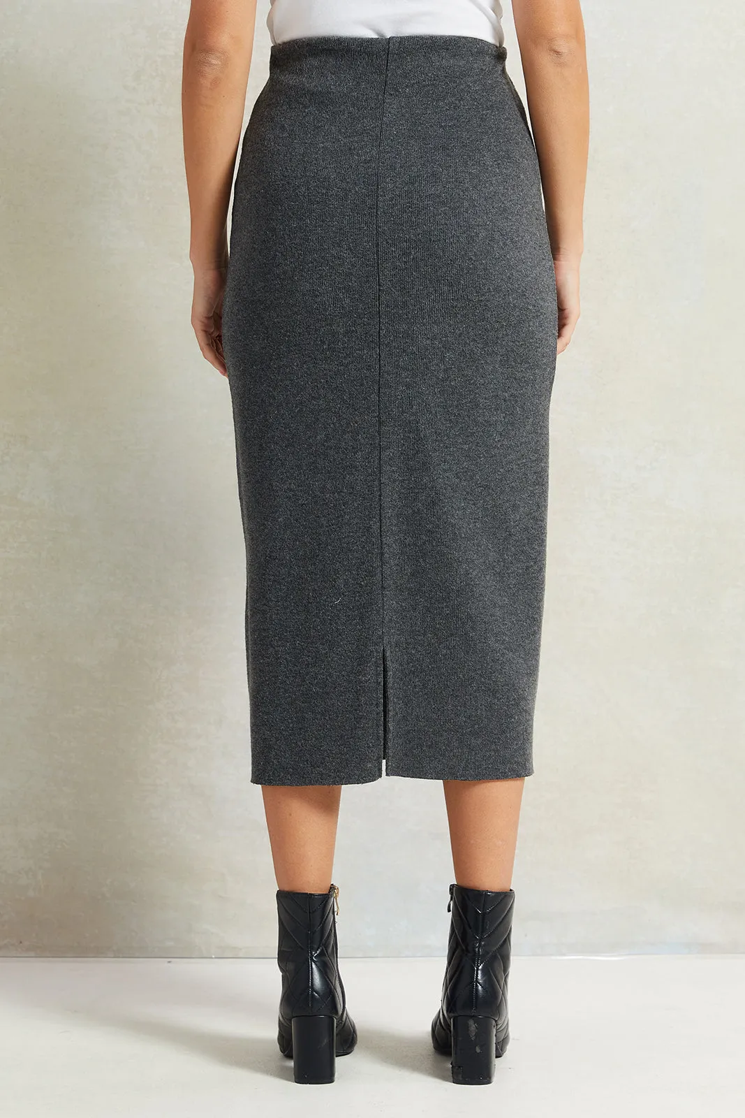 Women Charcoal Knitted Skirt